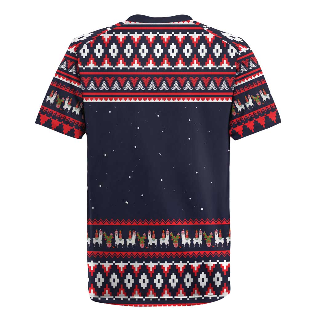 Llama and Snowman Rugby Jersey with Gifts and Nordic Pattern - Wonder Print Shop