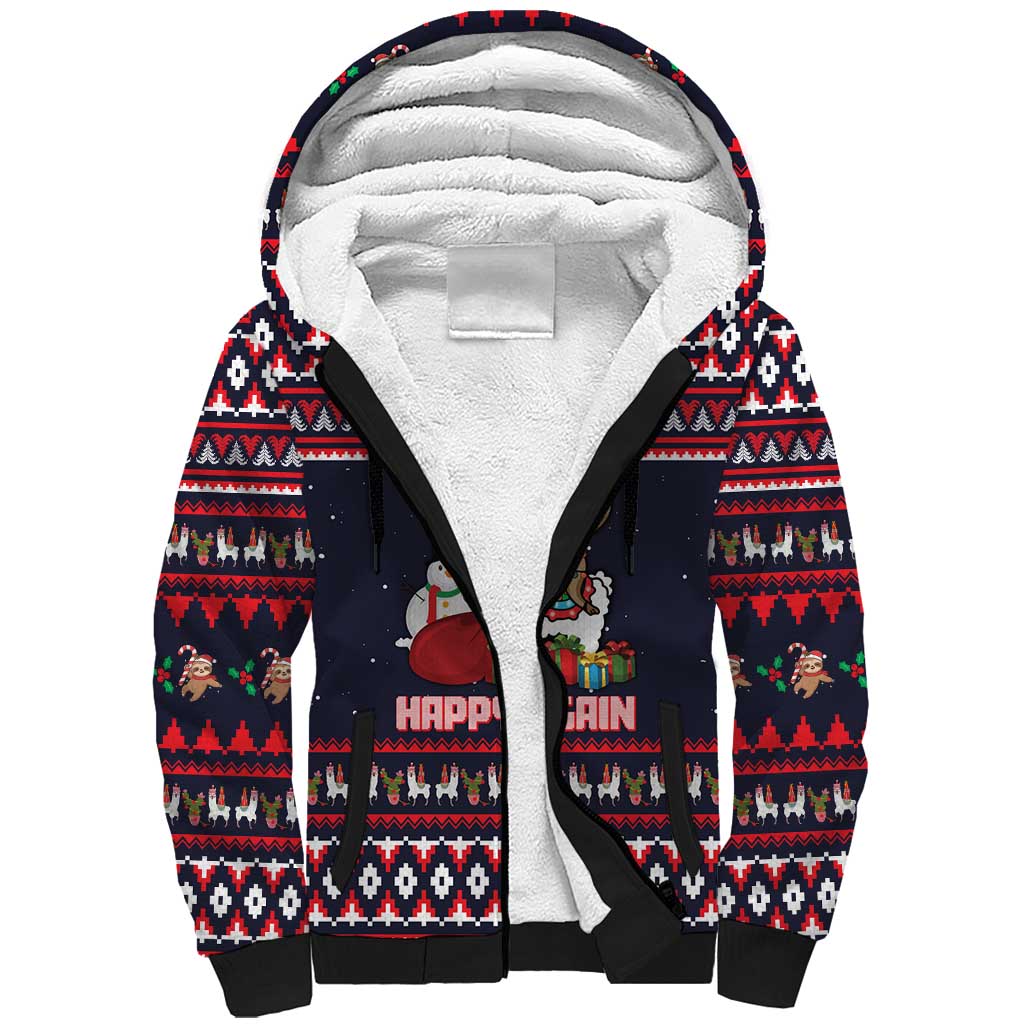 Llama and Snowman Sherpa Hoodie with Gifts and Nordic Pattern - Wonder Print Shop