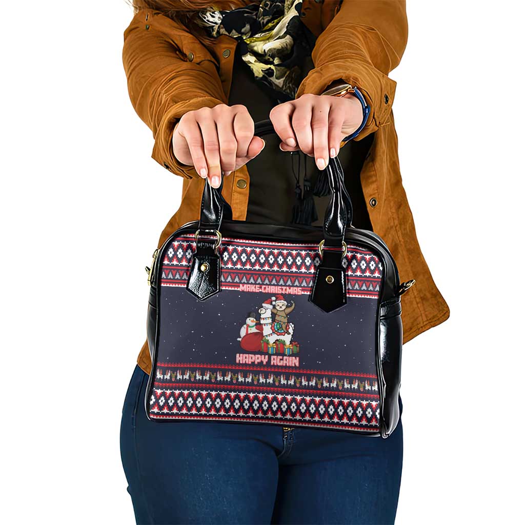 Llama and Snowman Shoulder Handbag with Gifts and Nordic Pattern - Wonder Print Shop
