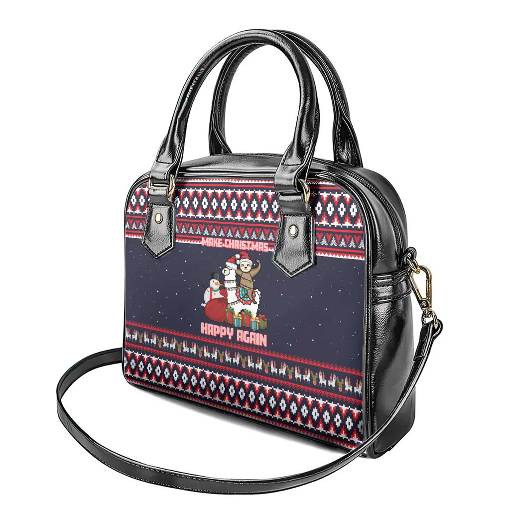 Llama and Snowman Shoulder Handbag with Gifts and Nordic Pattern - Wonder Print Shop