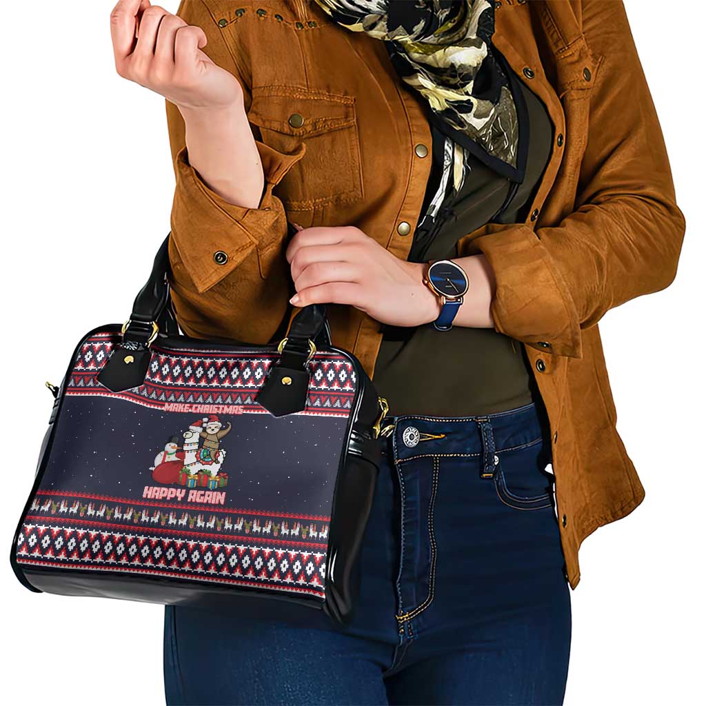 Llama and Snowman Shoulder Handbag with Gifts and Nordic Pattern - Wonder Print Shop
