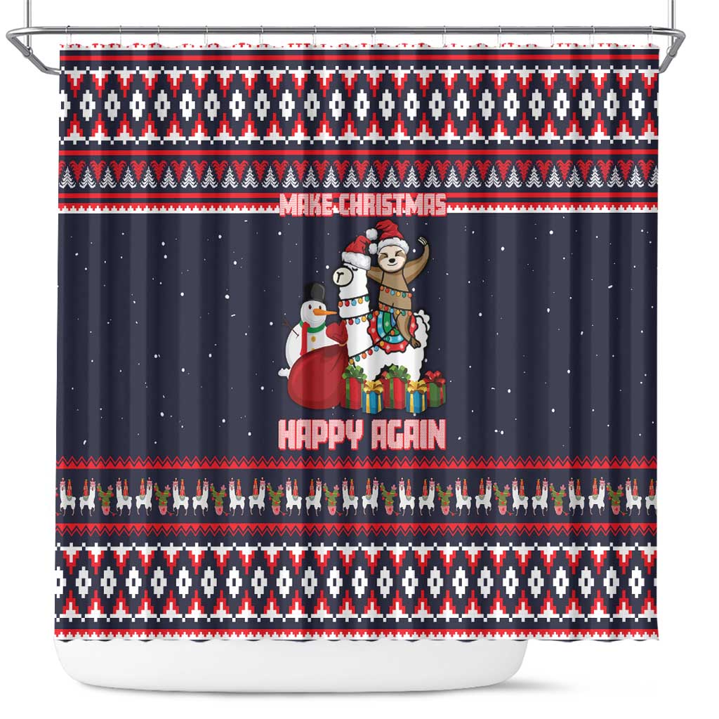 Llama and Snowman Shower Curtain with Gifts and Nordic Pattern - Wonder Print Shop