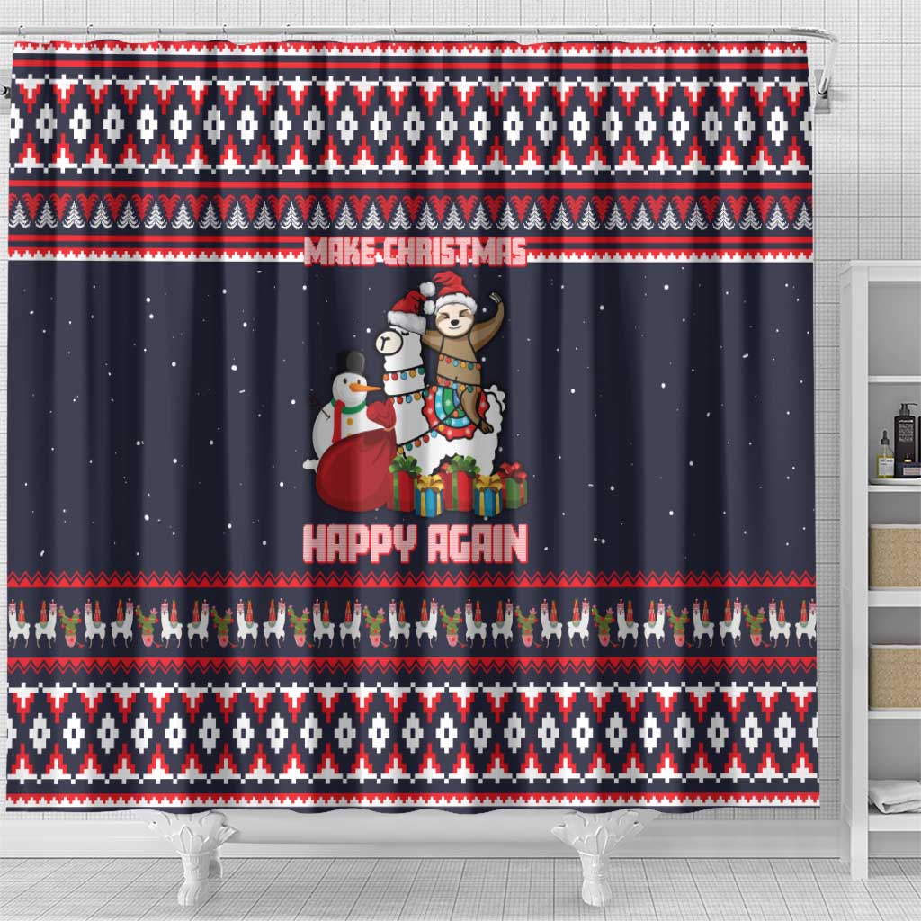 Llama and Snowman Shower Curtain with Gifts and Nordic Pattern - Wonder Print Shop