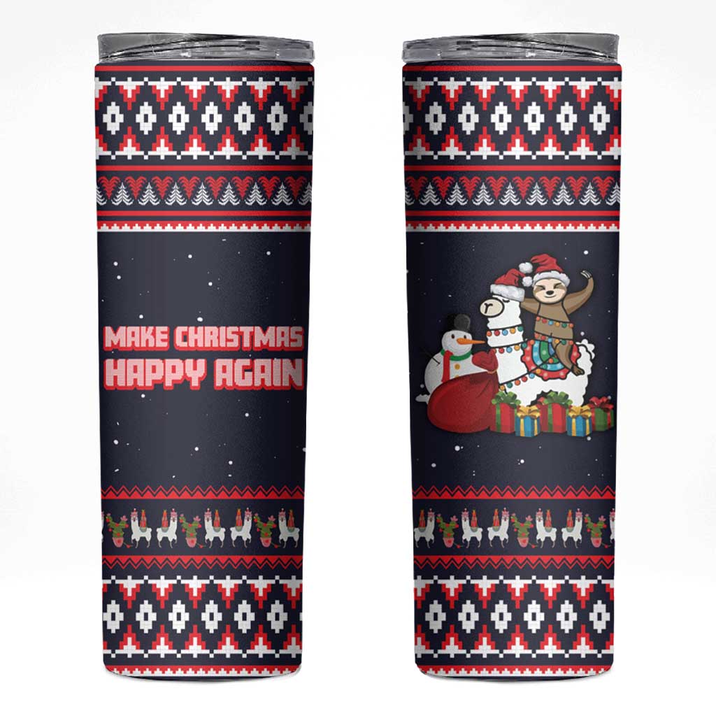 Llama and Snowman Skinny Tumbler with Gifts and Nordic Pattern - Wonder Print Shop
