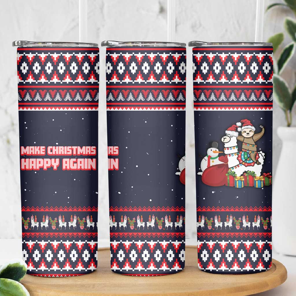 Llama and Snowman Skinny Tumbler with Gifts and Nordic Pattern - Wonder Print Shop