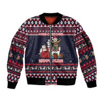 Llama and Snowman Sleeve Zip Bomber Jacket with Gifts and Nordic Pattern - Wonder Print Shop
