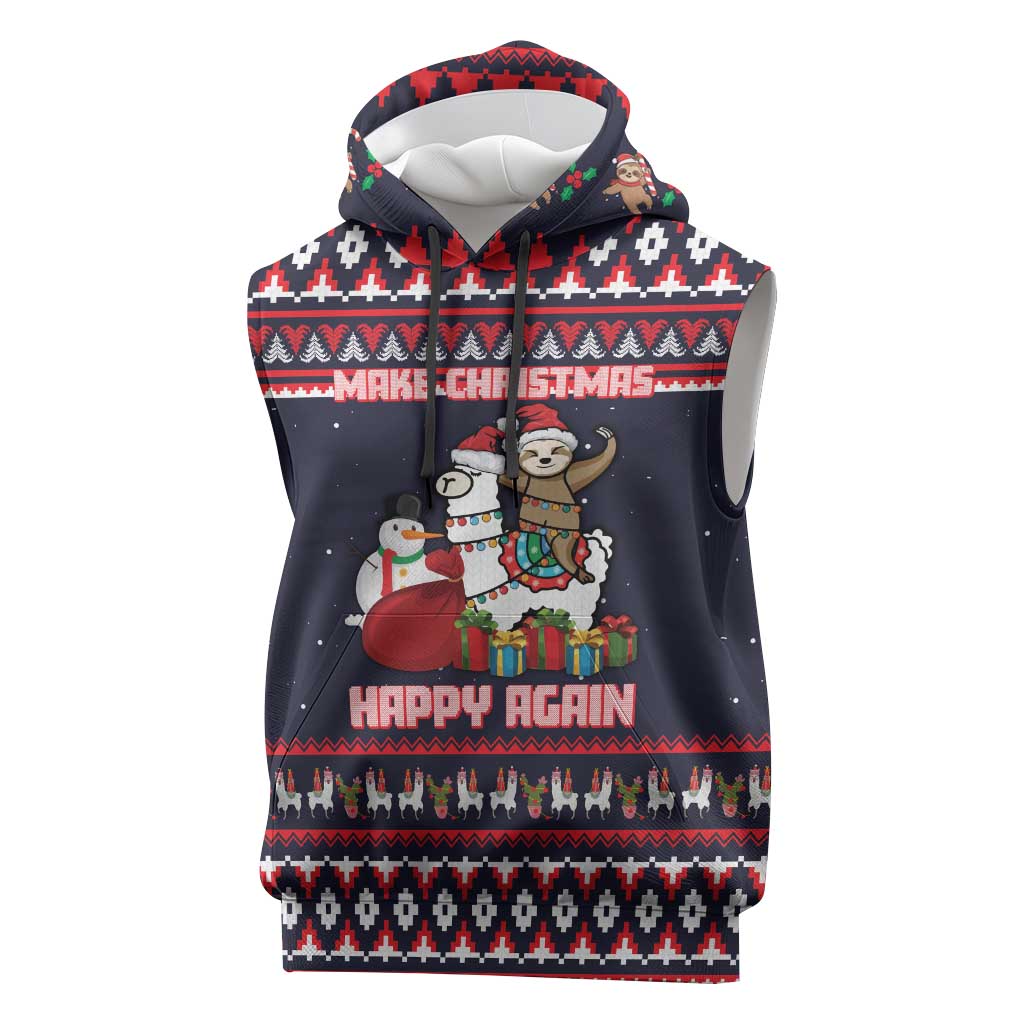 Llama and Snowman Sleeveless Hoodie with Gifts and Nordic Pattern - Wonder Print Shop