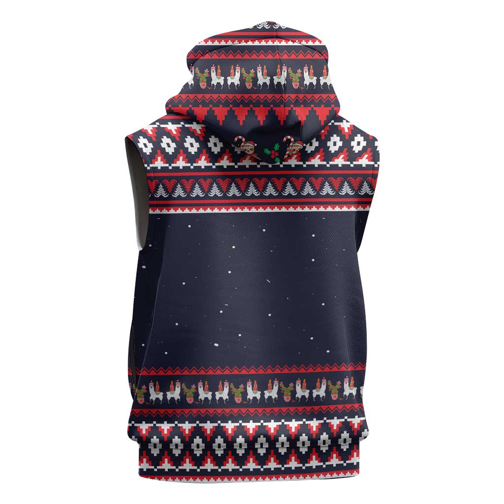 Llama and Snowman Sleeveless Hoodie with Gifts and Nordic Pattern - Wonder Print Shop