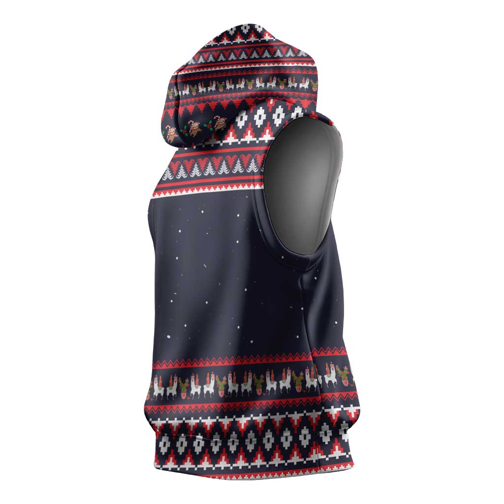 Llama and Snowman Sleeveless Hoodie with Gifts and Nordic Pattern - Wonder Print Shop