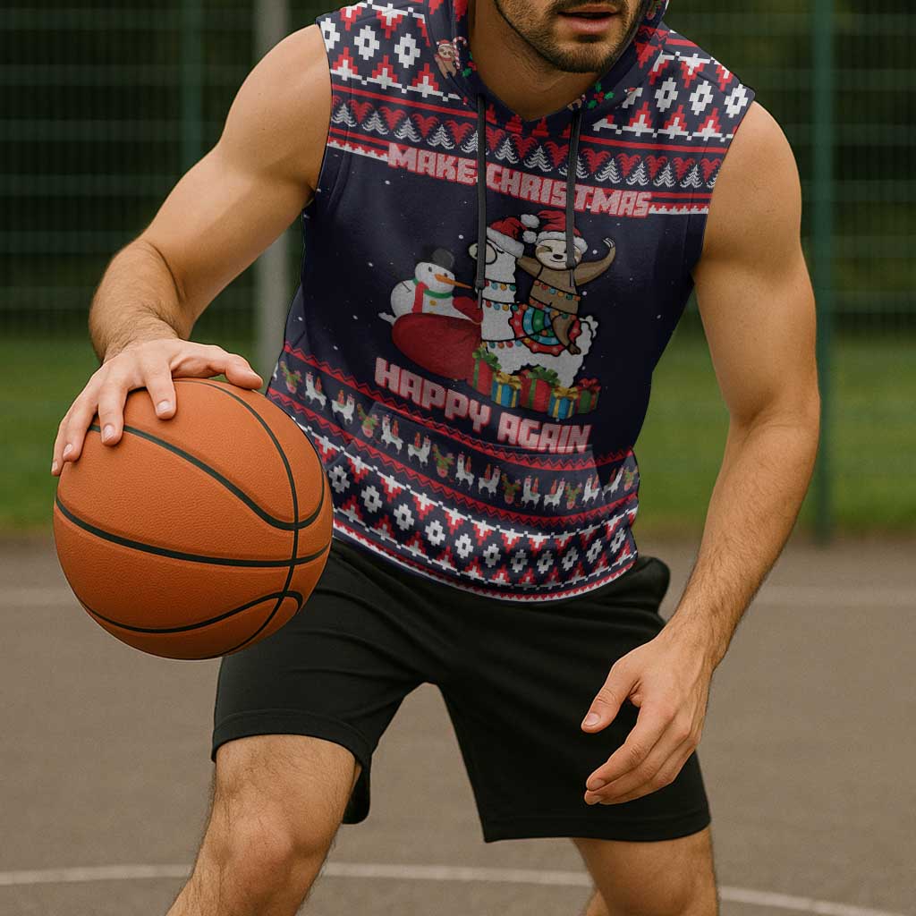 Llama and Snowman Sleeveless Hoodie with Gifts and Nordic Pattern - Wonder Print Shop