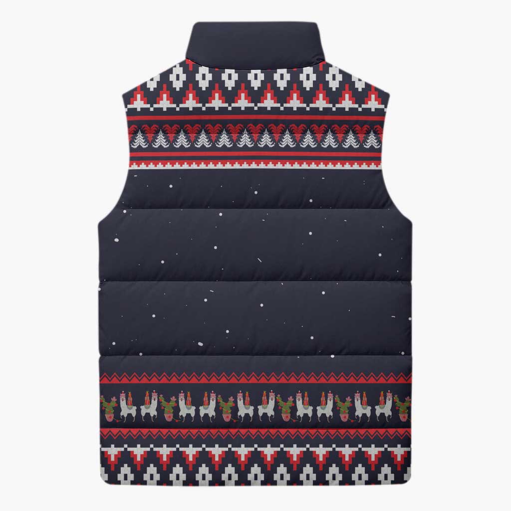 Llama and Snowman Sleeveless Puffer Jacket with Gifts and Nordic Pattern - Wonder Print Shop