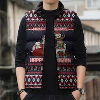 Llama and Snowman Sleeveless Puffer Jacket with Gifts and Nordic Pattern - Wonder Print Shop
