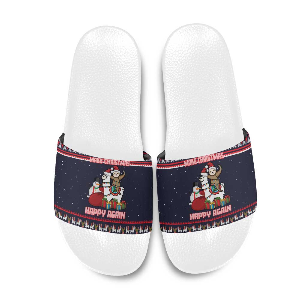 Llama and Snowman Slide Sandals with Gifts and Nordic Pattern - Wonder Print Shop