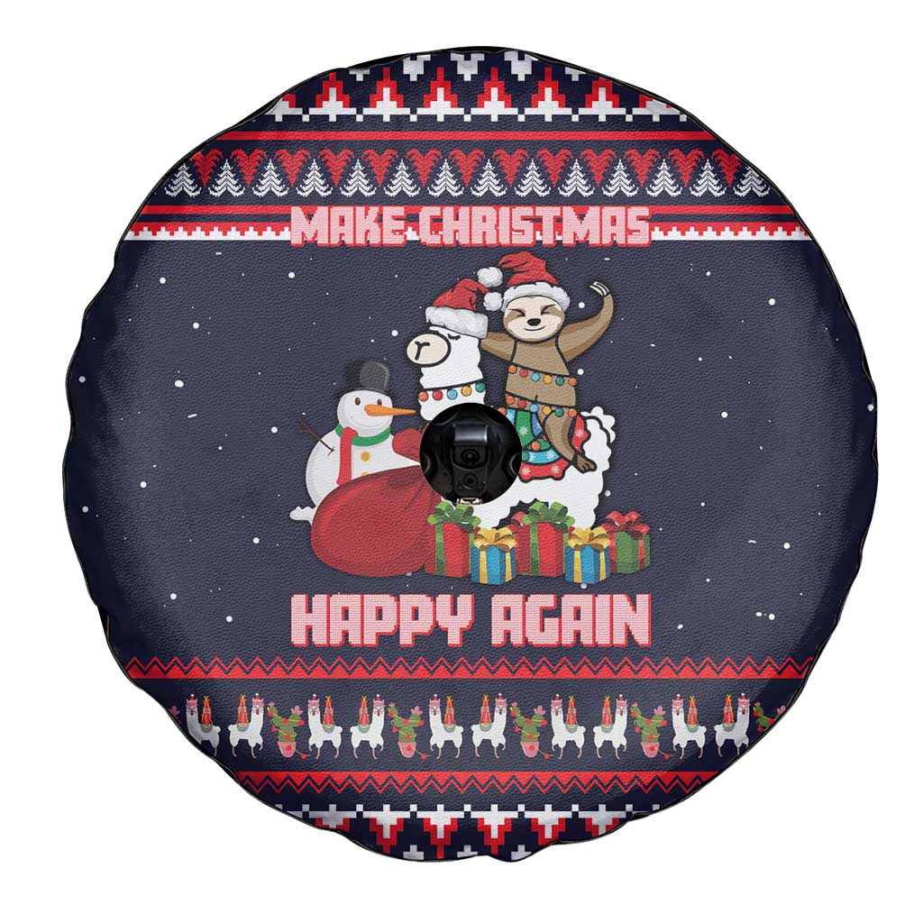 Llama and Snowman Spare Tire Cover with Gifts and Nordic Pattern - Wonder Print Shop