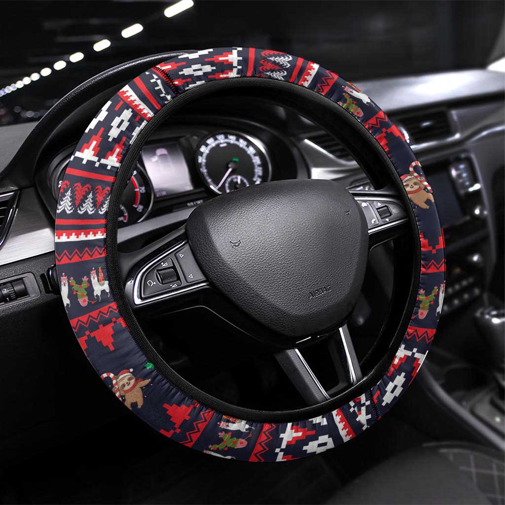 Llama and Snowman Steering Wheel Cover with Gifts and Nordic Pattern - Wonder Print Shop