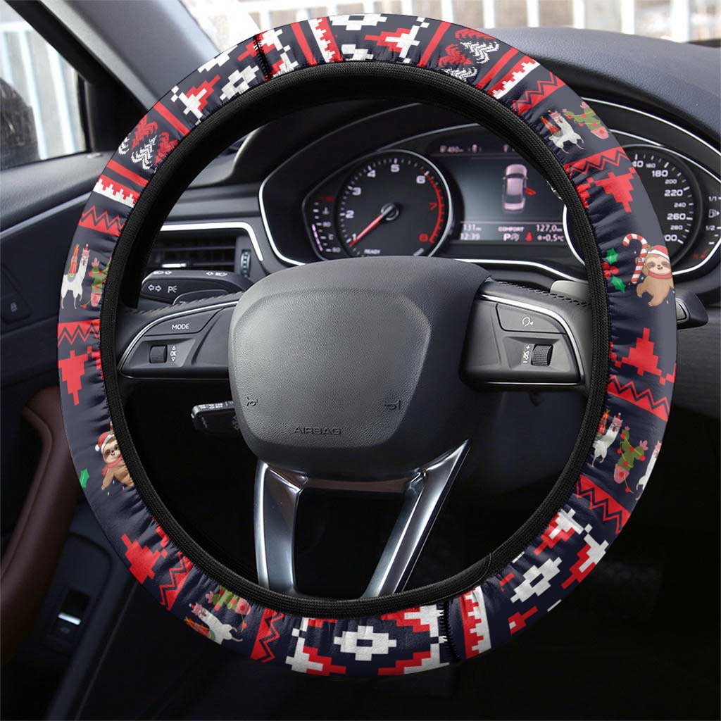 Llama and Snowman Steering Wheel Cover with Gifts and Nordic Pattern - Wonder Print Shop