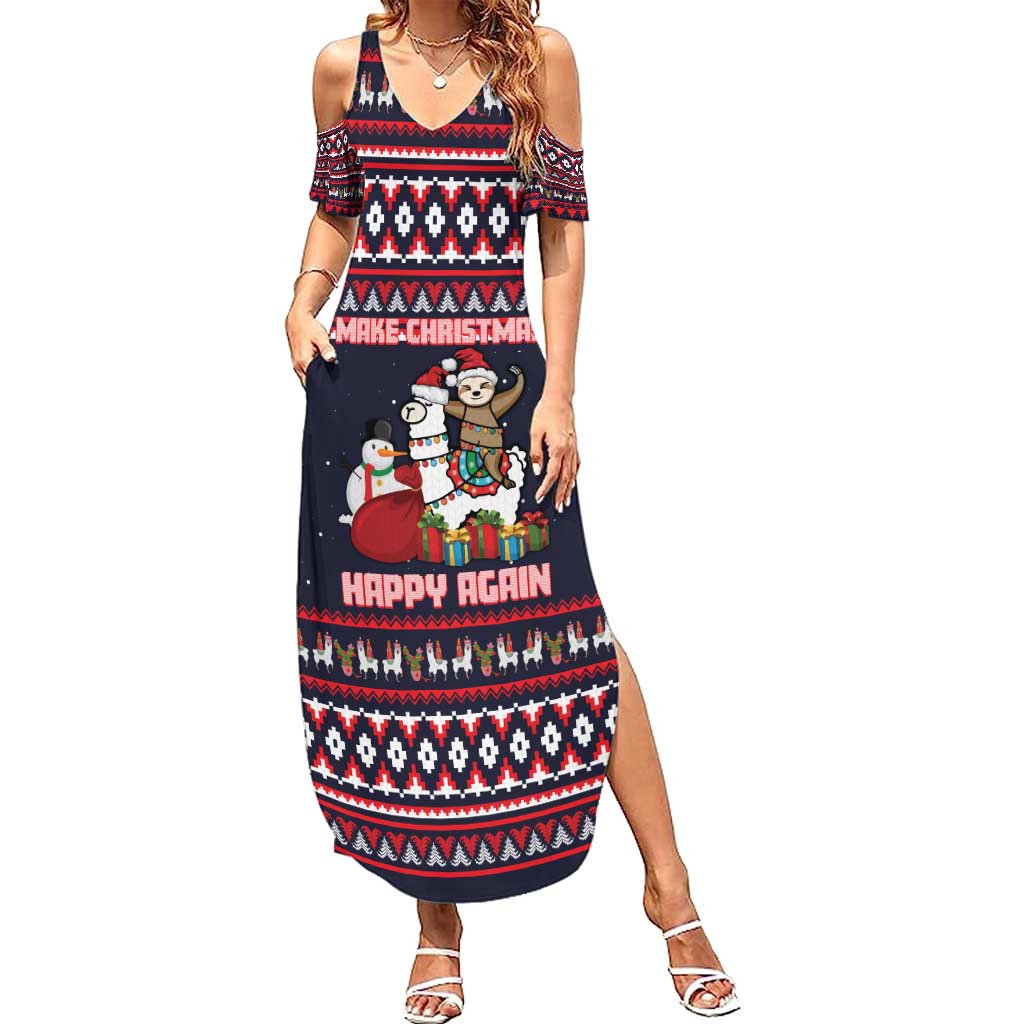 Llama and Snowman Summer Maxi Dress with Gifts and Nordic Pattern - Wonder Print Shop