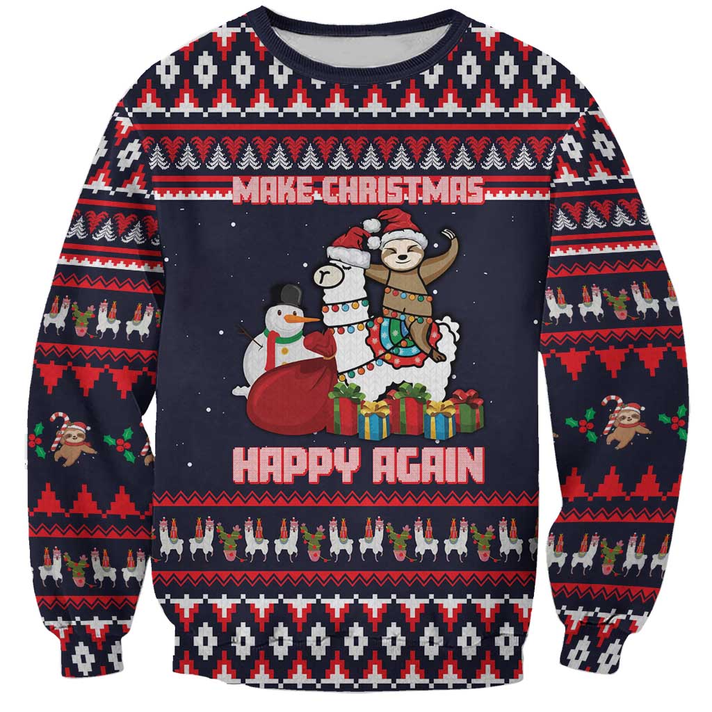 Llama and Snowman Sweatshirt with Gifts and Nordic Pattern - Wonder Print Shop