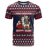 Llama and Snowman T Shirt with Gifts and Nordic Pattern - Wonder Print Shop