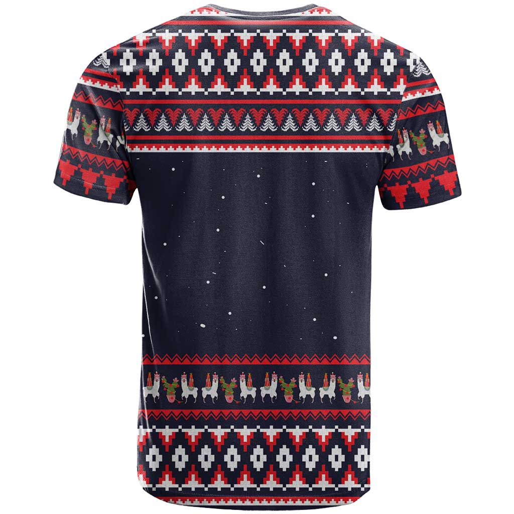 Llama and Snowman T Shirt with Gifts and Nordic Pattern - Wonder Print Shop