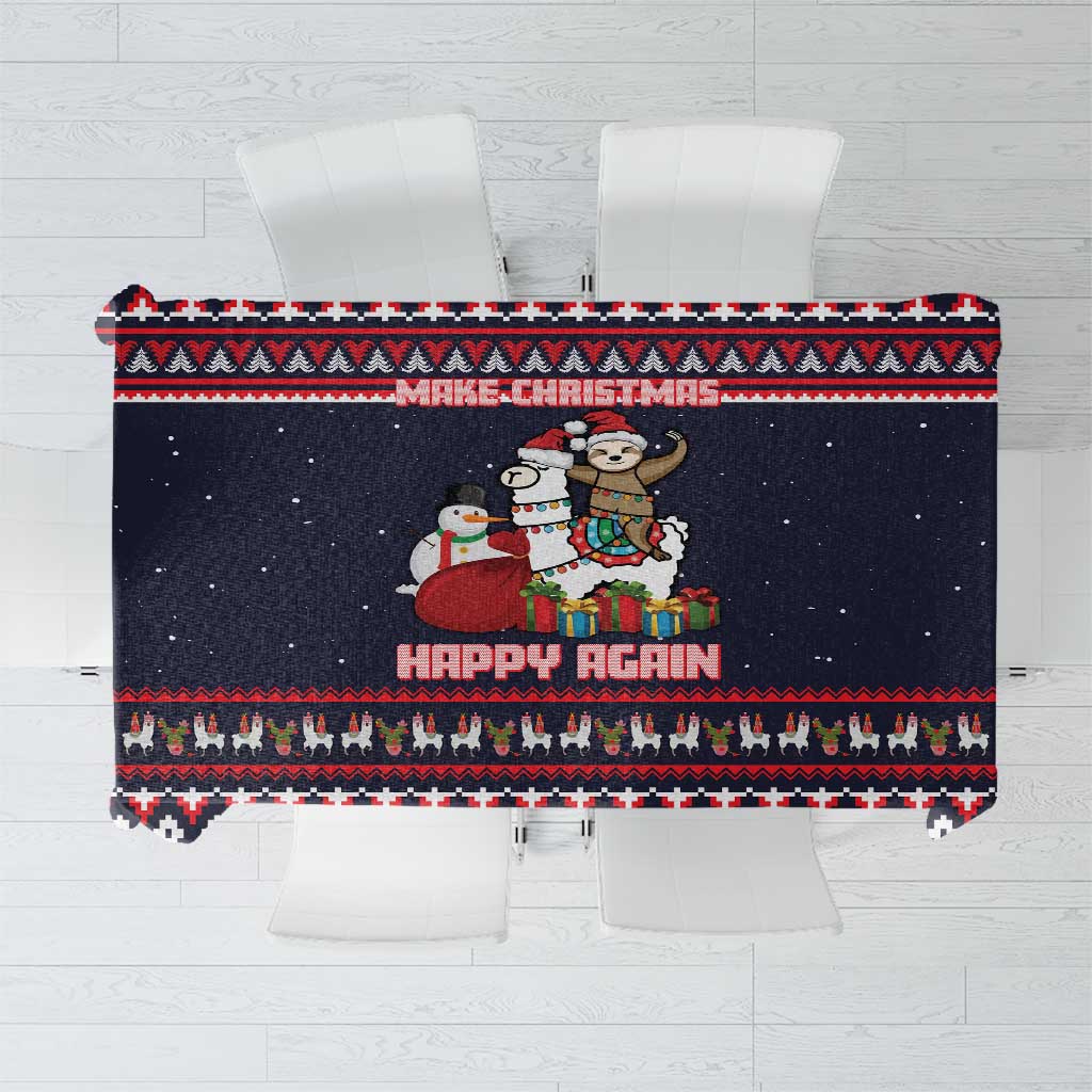 Llama and Snowman Tablecloth with Gifts and Nordic Pattern - Wonder Print Shop