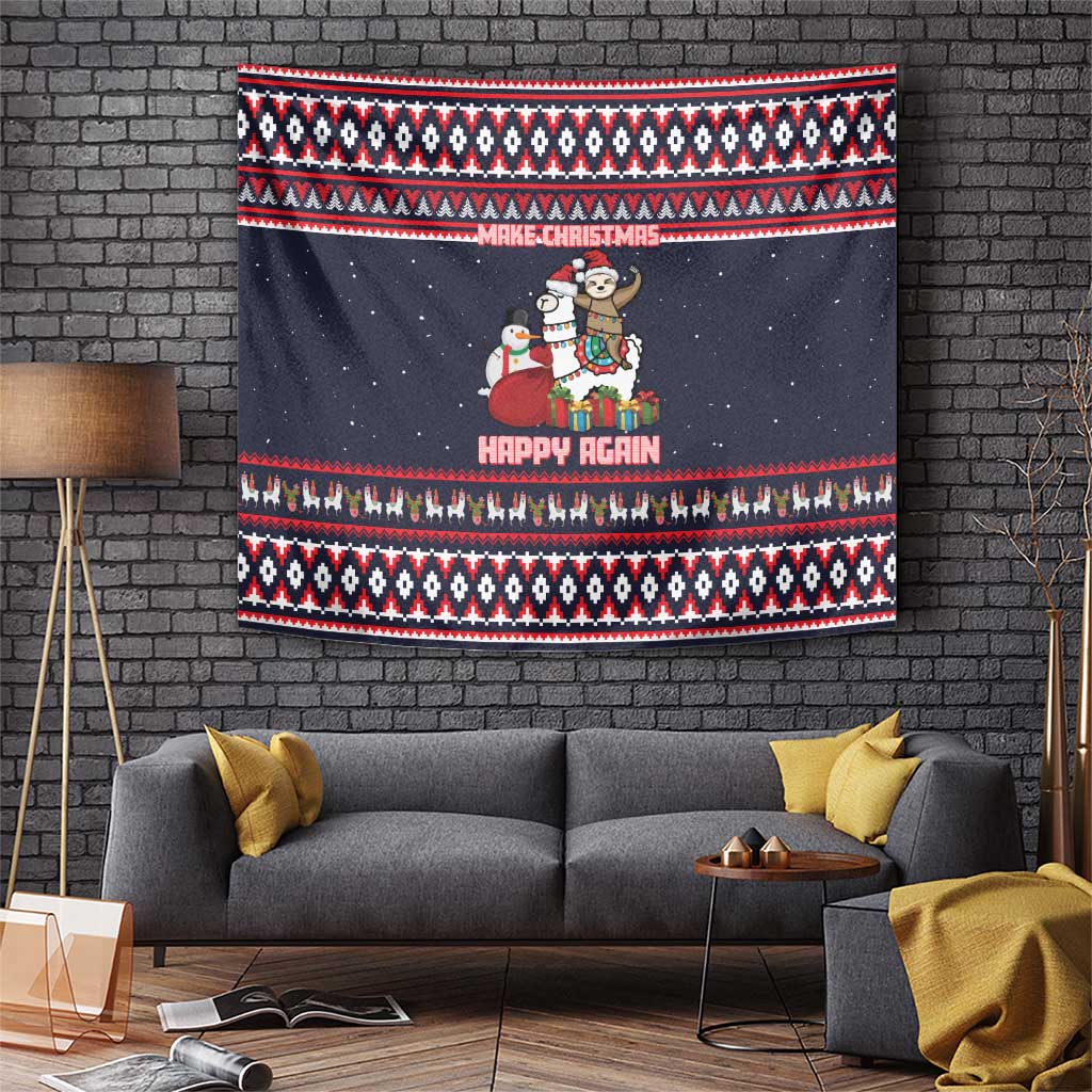 Llama and Snowman Tapestry with Gifts and Nordic Pattern - Wonder Print Shop