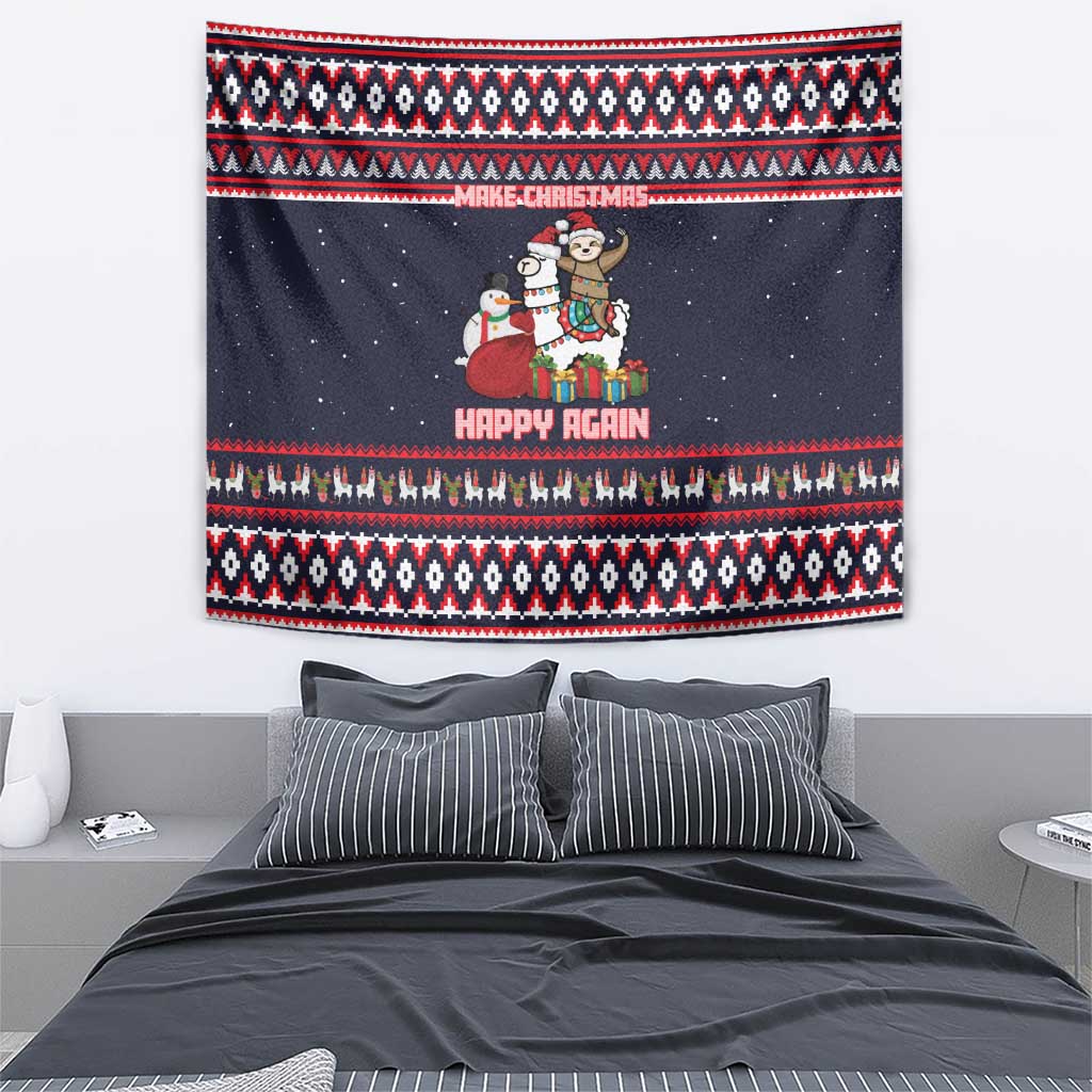 Llama and Snowman Tapestry with Gifts and Nordic Pattern - Wonder Print Shop