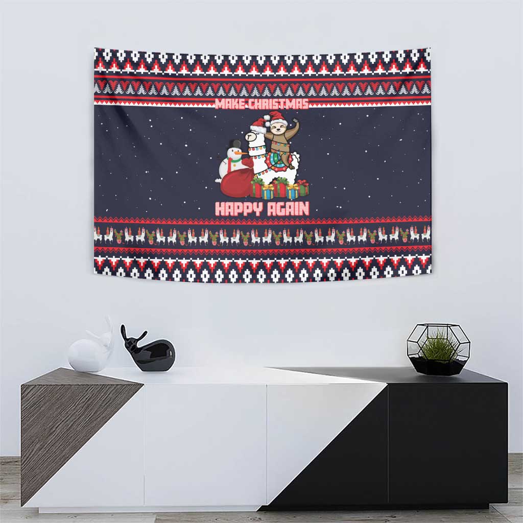 Llama and Snowman Tapestry with Gifts and Nordic Pattern - Wonder Print Shop