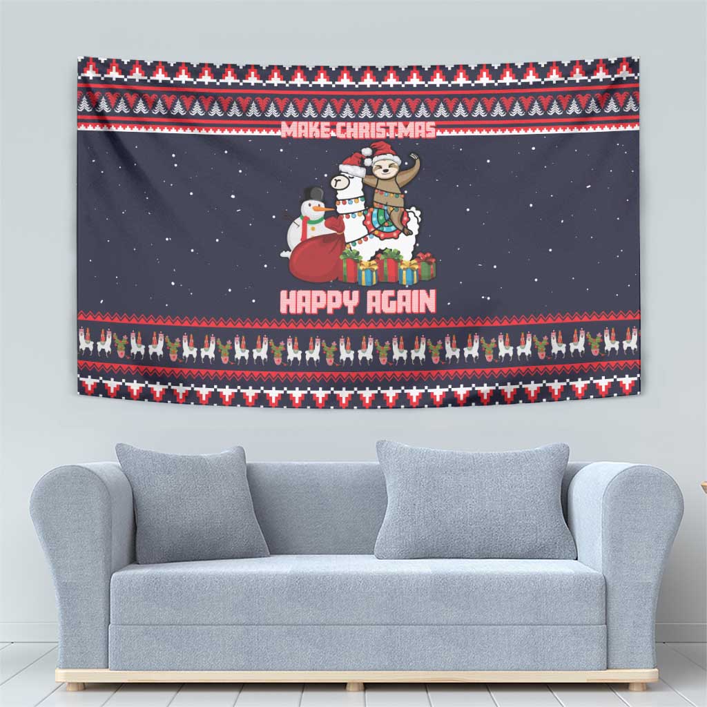 Llama and Snowman Tapestry with Gifts and Nordic Pattern - Wonder Print Shop