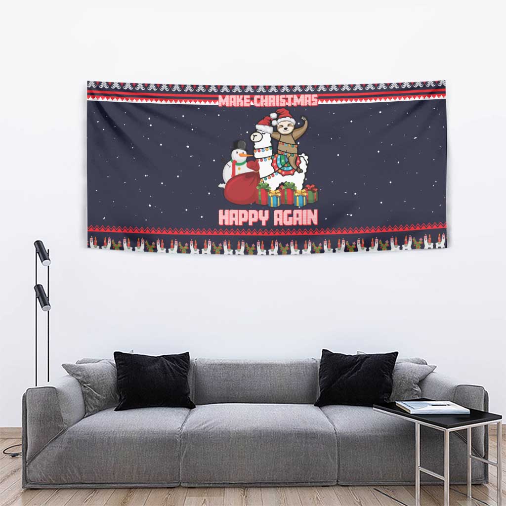 Llama and Snowman Tapestry with Gifts and Nordic Pattern - Wonder Print Shop
