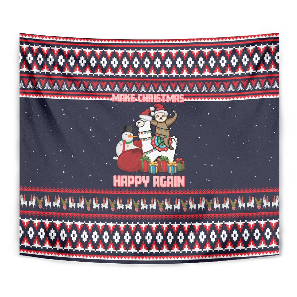 Llama and Snowman Tapestry with Gifts and Nordic Pattern - Wonder Print Shop