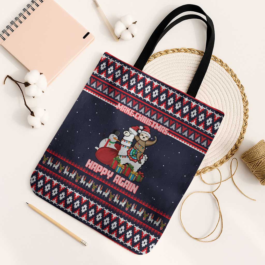Llama and Snowman Tote Bag with Gifts and Nordic Pattern - Wonder Print Shop