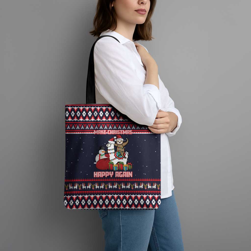 Llama and Snowman Tote Bag with Gifts and Nordic Pattern - Wonder Print Shop