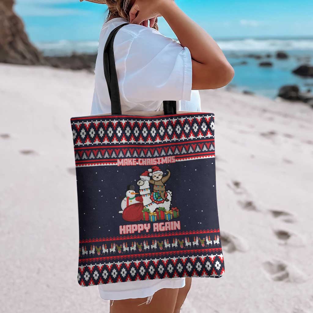 Llama and Snowman Tote Bag with Gifts and Nordic Pattern - Wonder Print Shop