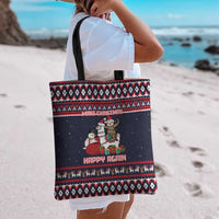 Llama and Snowman Tote Bag with Gifts and Nordic Pattern - Wonder Print Shop