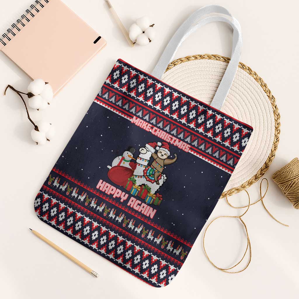 Llama and Snowman Tote Bag with Gifts and Nordic Pattern - Wonder Print Shop