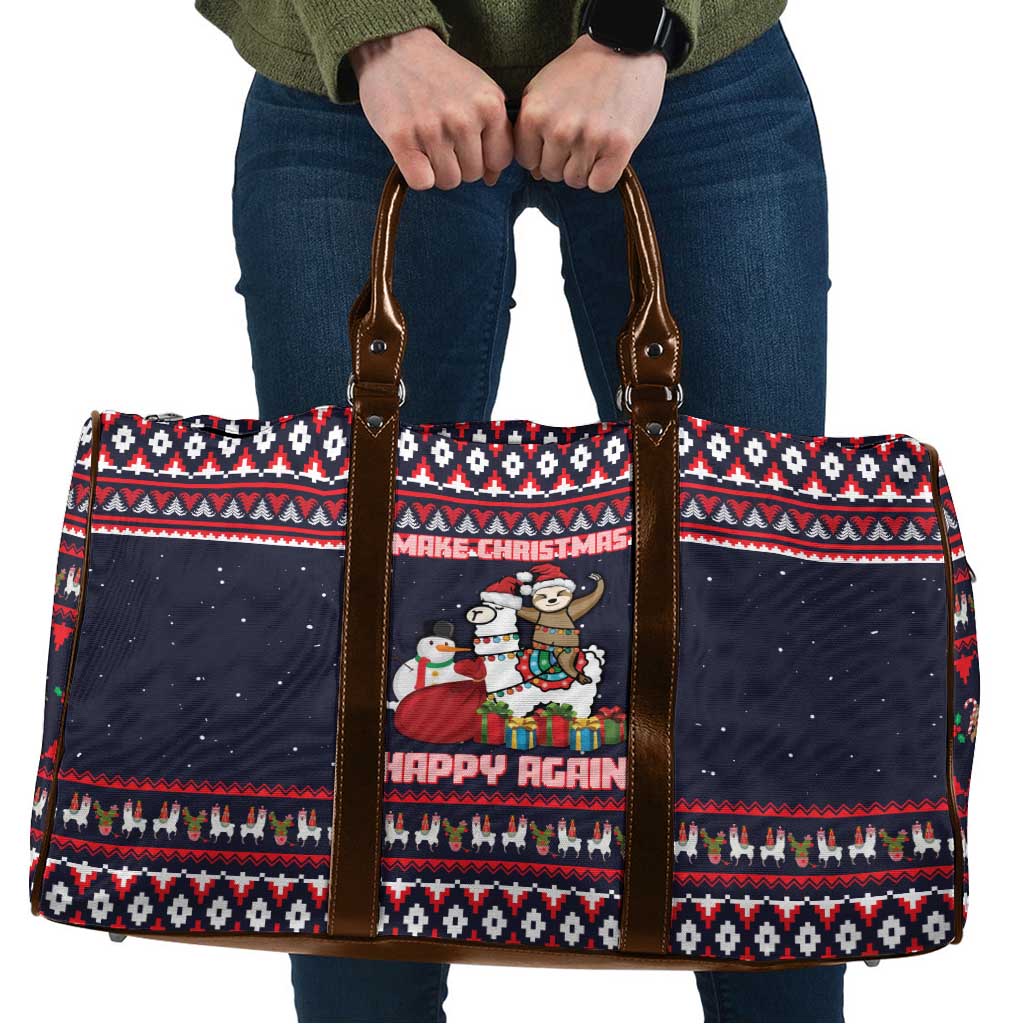 Llama and Snowman Travel Bag with Gifts and Nordic Pattern - Wonder Print Shop