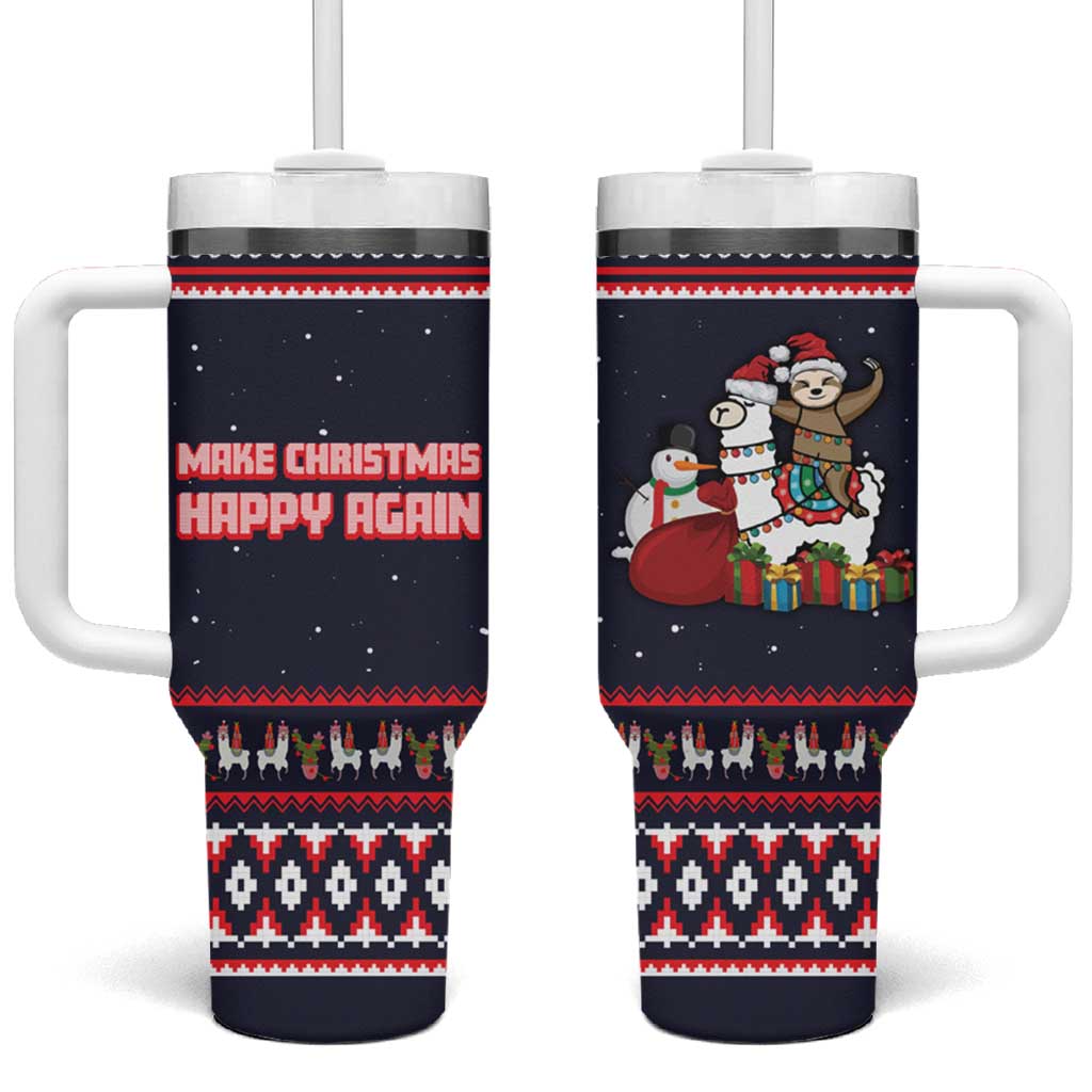 Llama and Snowman Tumbler With Handle with Gifts and Nordic Pattern - Wonder Print Shop