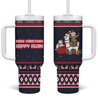 Llama and Snowman Tumbler With Handle with Gifts and Nordic Pattern - Wonder Print Shop