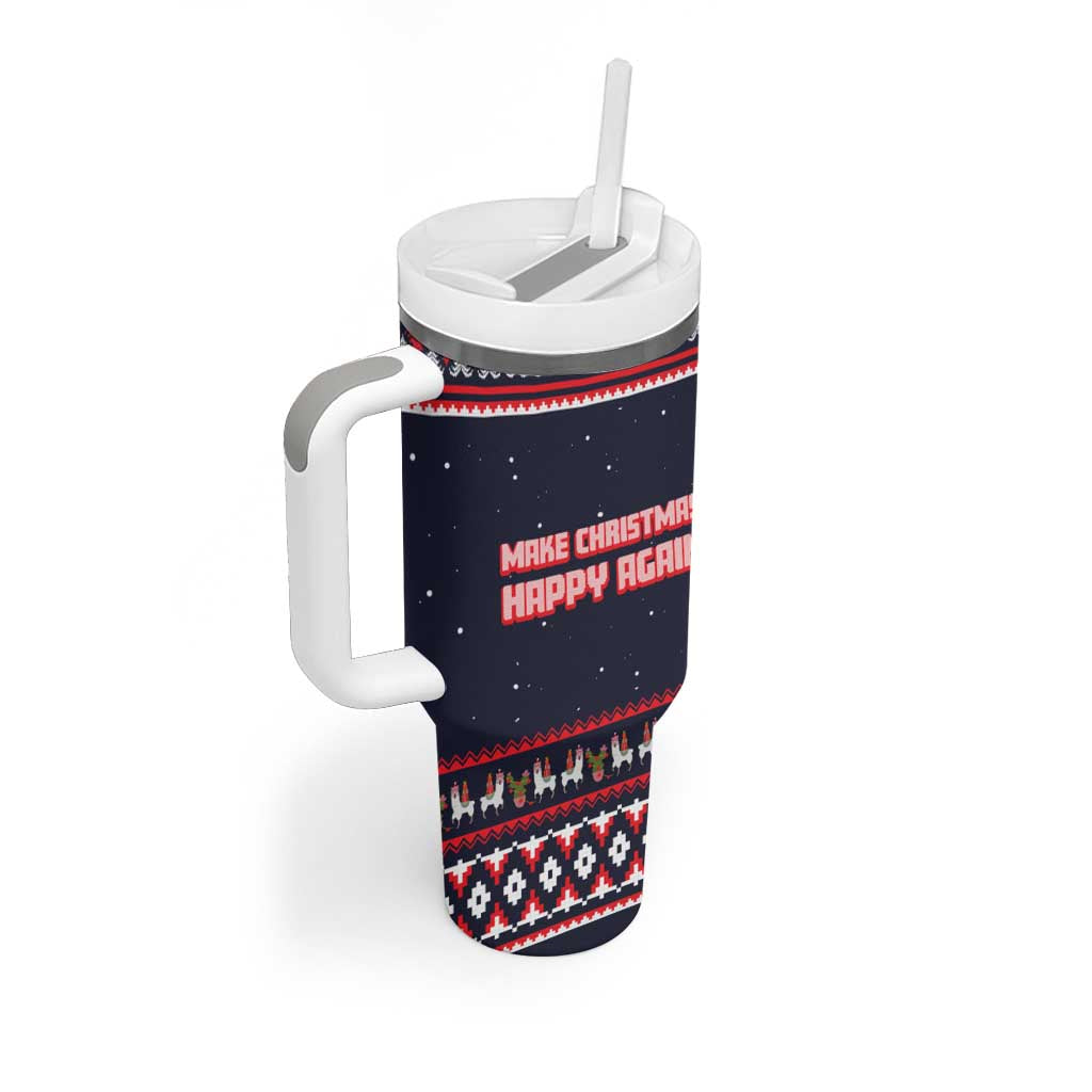Llama and Snowman Tumbler With Handle with Gifts and Nordic Pattern - Wonder Print Shop