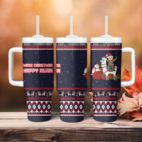 Llama and Snowman Tumbler With Handle with Gifts and Nordic Pattern - Wonder Print Shop