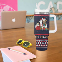 Llama and Snowman Tumbler With Handle with Gifts and Nordic Pattern - Wonder Print Shop