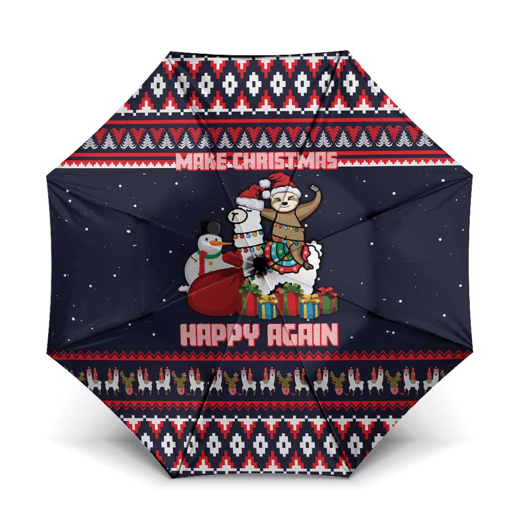 Llama and Snowman Umbrella with Gifts and Nordic Pattern - Wonder Print Shop