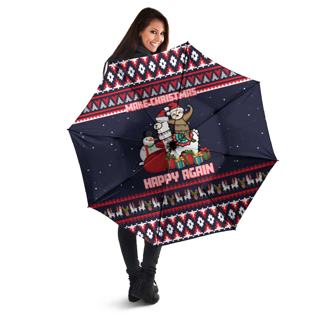 Llama and Snowman Umbrella with Gifts and Nordic Pattern - Wonder Print Shop