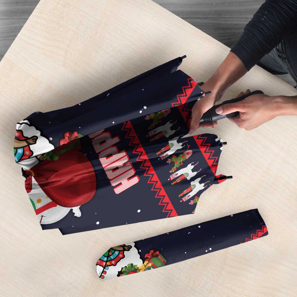 Llama and Snowman Umbrella with Gifts and Nordic Pattern - Wonder Print Shop