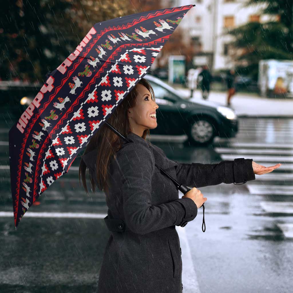Llama and Snowman Umbrella with Gifts and Nordic Pattern - Wonder Print Shop
