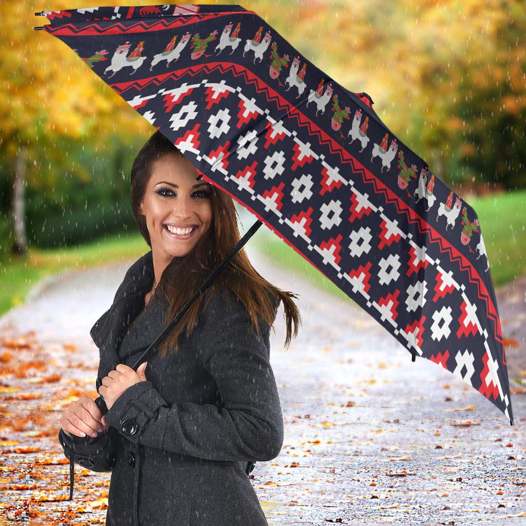 Llama and Snowman Umbrella with Gifts and Nordic Pattern - Wonder Print Shop