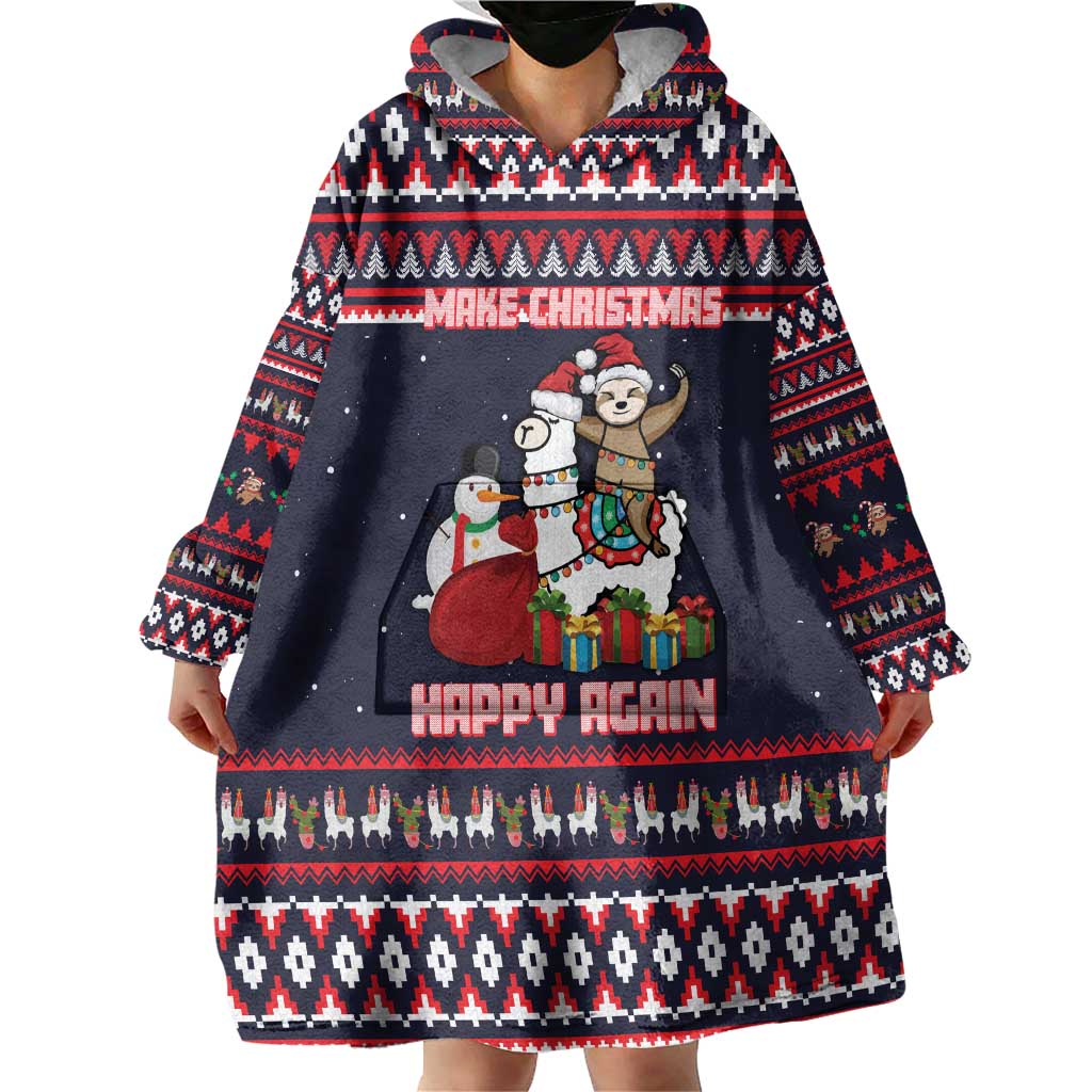 Llama and Snowman Wearable Blanket Hoodie with Gifts and Nordic Pattern - Wonder Print Shop