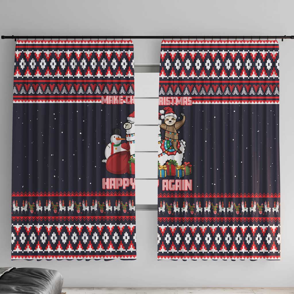Llama and Snowman Window Curtain with Gifts and Nordic Pattern - Wonder Print Shop