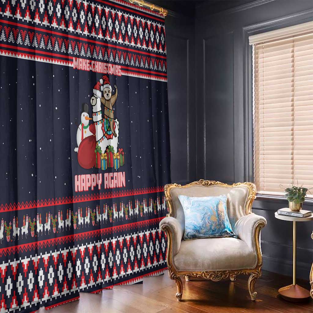 Llama and Snowman Window Curtain with Gifts and Nordic Pattern - Wonder Print Shop